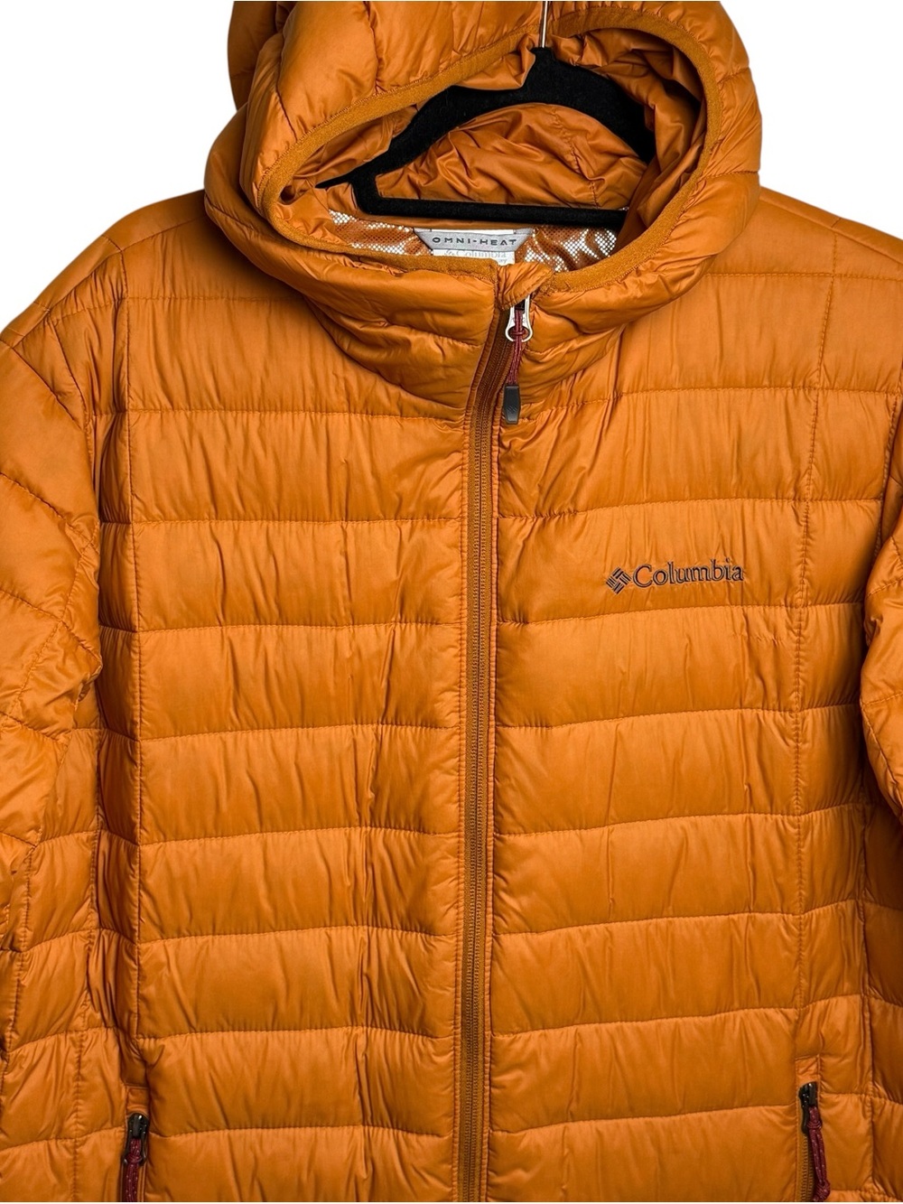 Columbia Down Jacket Men L Voodoo Falls 590 TD Turbodown Orange Lightweight Hood - Picture 4 of 14